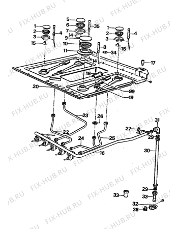 Взрыв-схема плиты (духовки) Nestor Martin 361.09-3 - Схема узла Burners